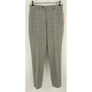 New $175 Tallia Mens 30 x 32 Slim Fit Gray Brown Plaid Wool Flat Front Suit Pant